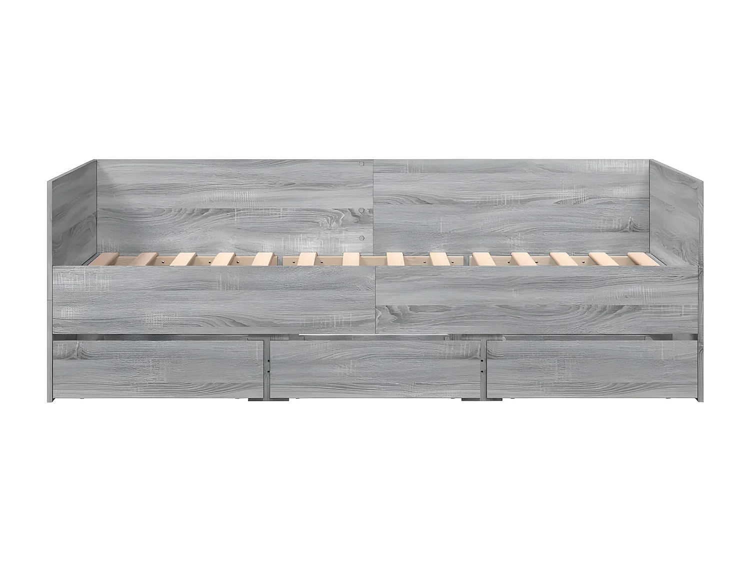 Sofá-cama com gavetas derivados de madeira cinzento sonoma