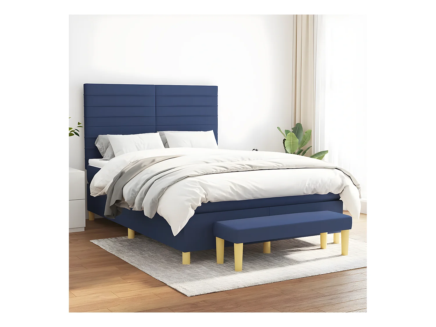 Cama box spring con colchón tela azul 140x190 cm