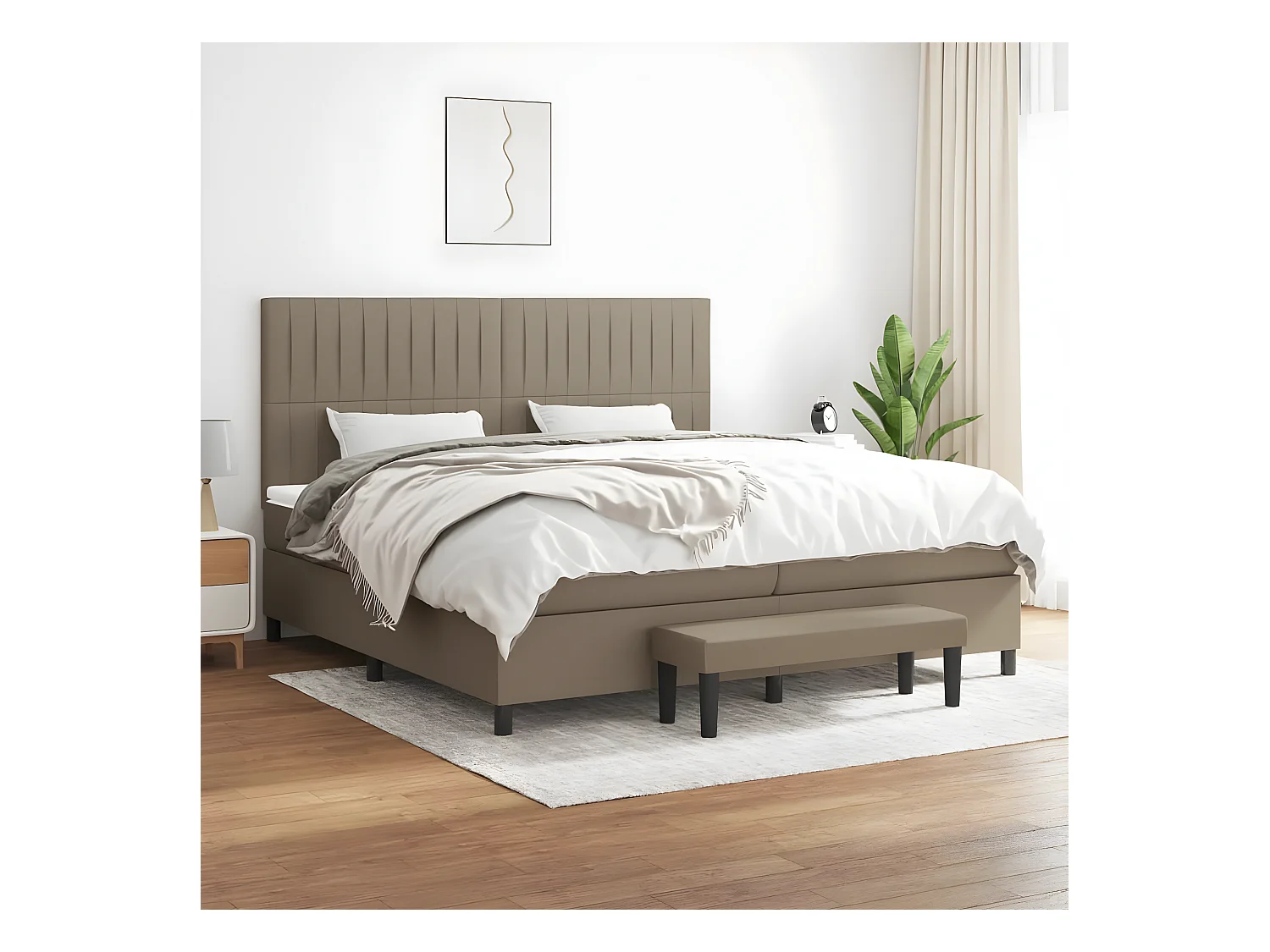 Lit à sommier tapissier avec matelas Taupe 200x200 cm Tissu
