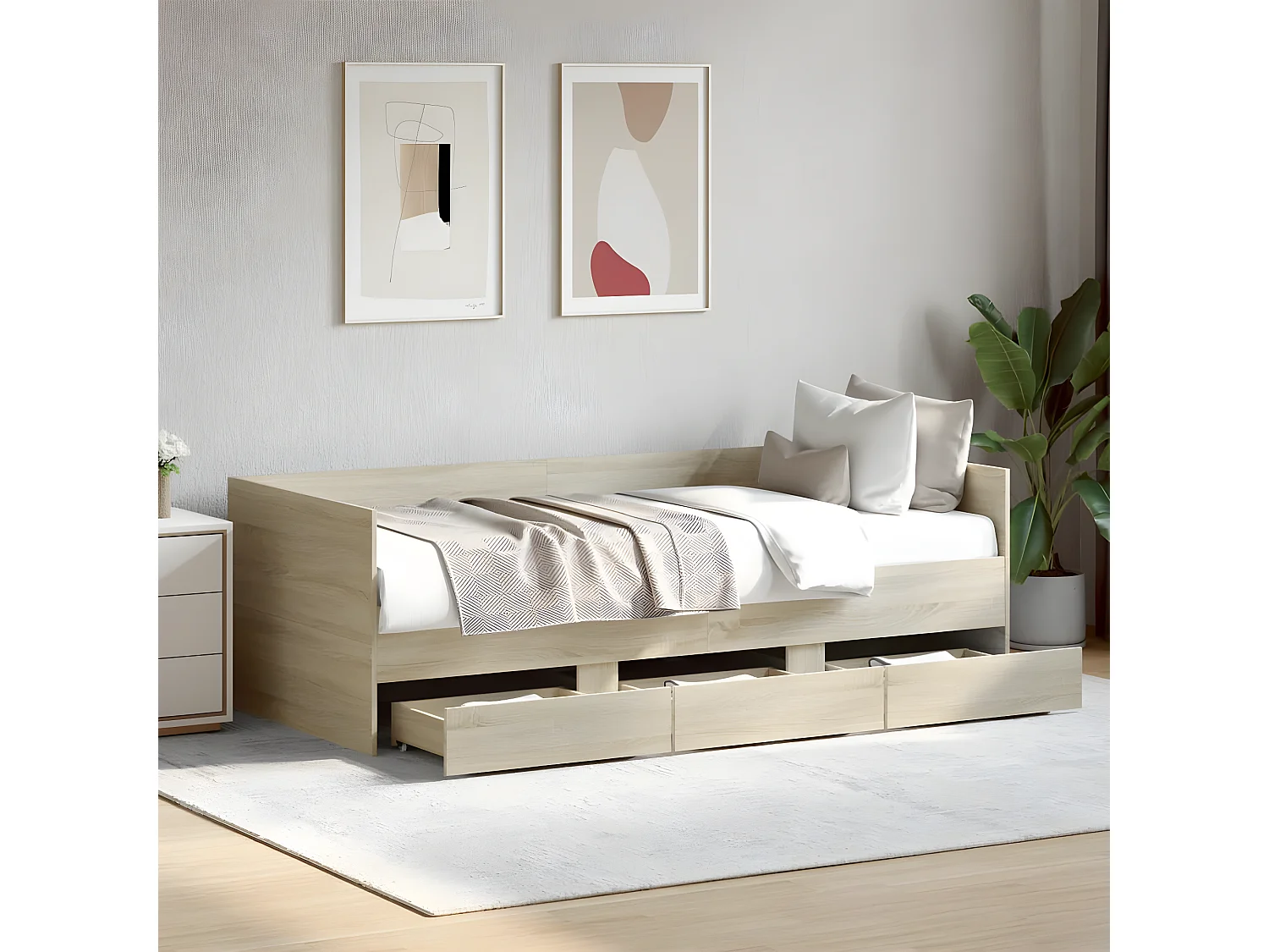 Tumbona con cajones madera ingeniería roble Sonoma 75x190 cm