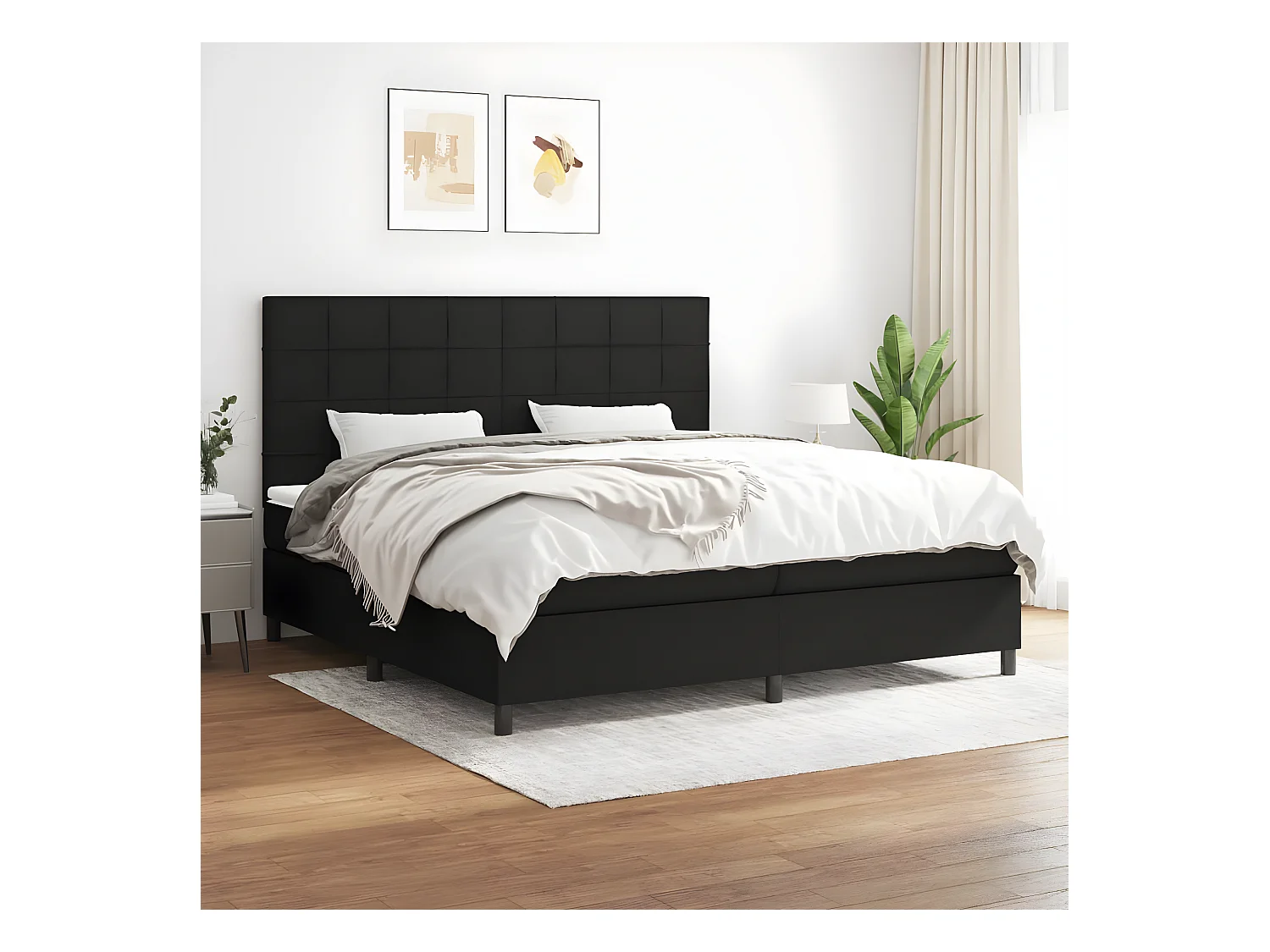 Cama com molas/colchão 200x200 cm tecido preto