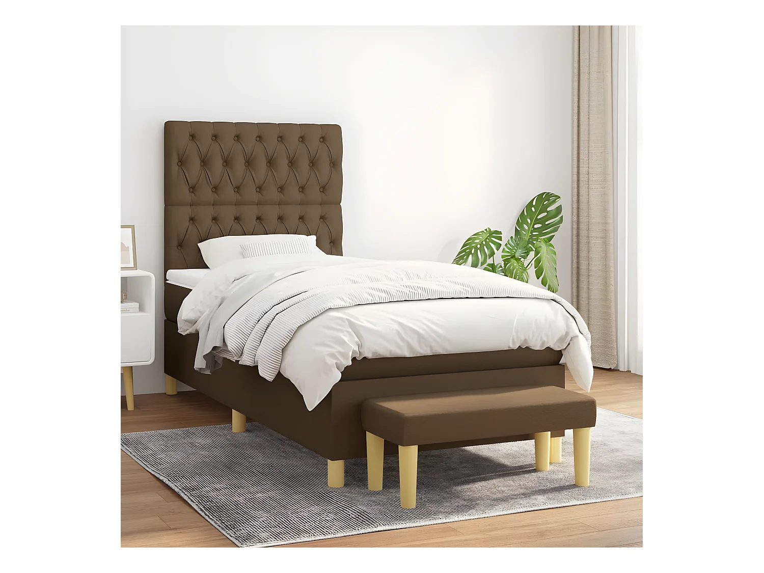 Lit à sommier tapissier avec matelas Marron foncé 90x190 cm