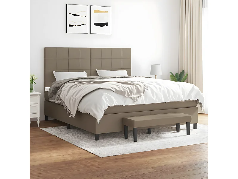 Cama box spring con colchón tela gris taupe 180x200 cm