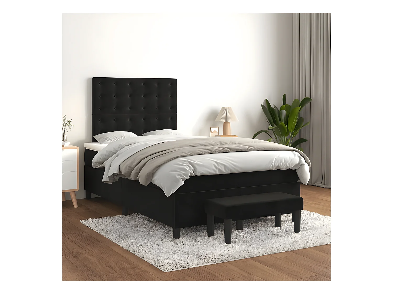 Lit à sommier tapissier avec matelas Noir 120x200 cm Velours