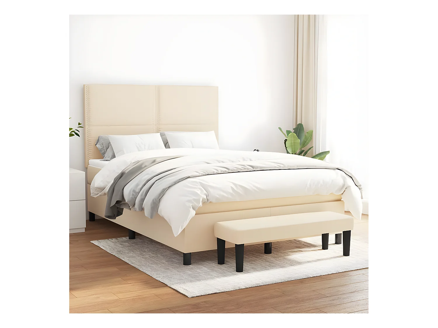 Lit à sommier tapissier avec matelas Crème 140x200 cm Tissu