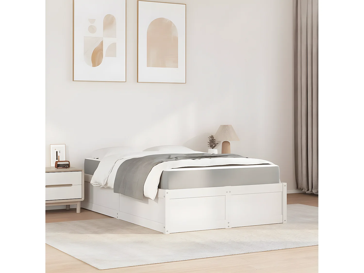 Cama com colchão 120x190 cm madeira de pinho maciça branco