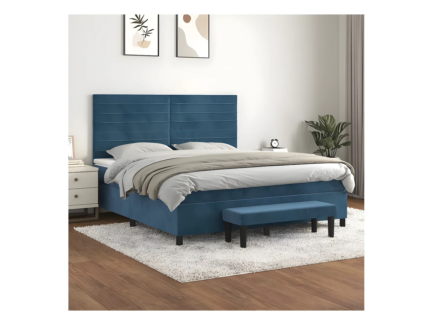 Lit à sommier tapissier et matelas Bleu foncé 180x200cm Velours
