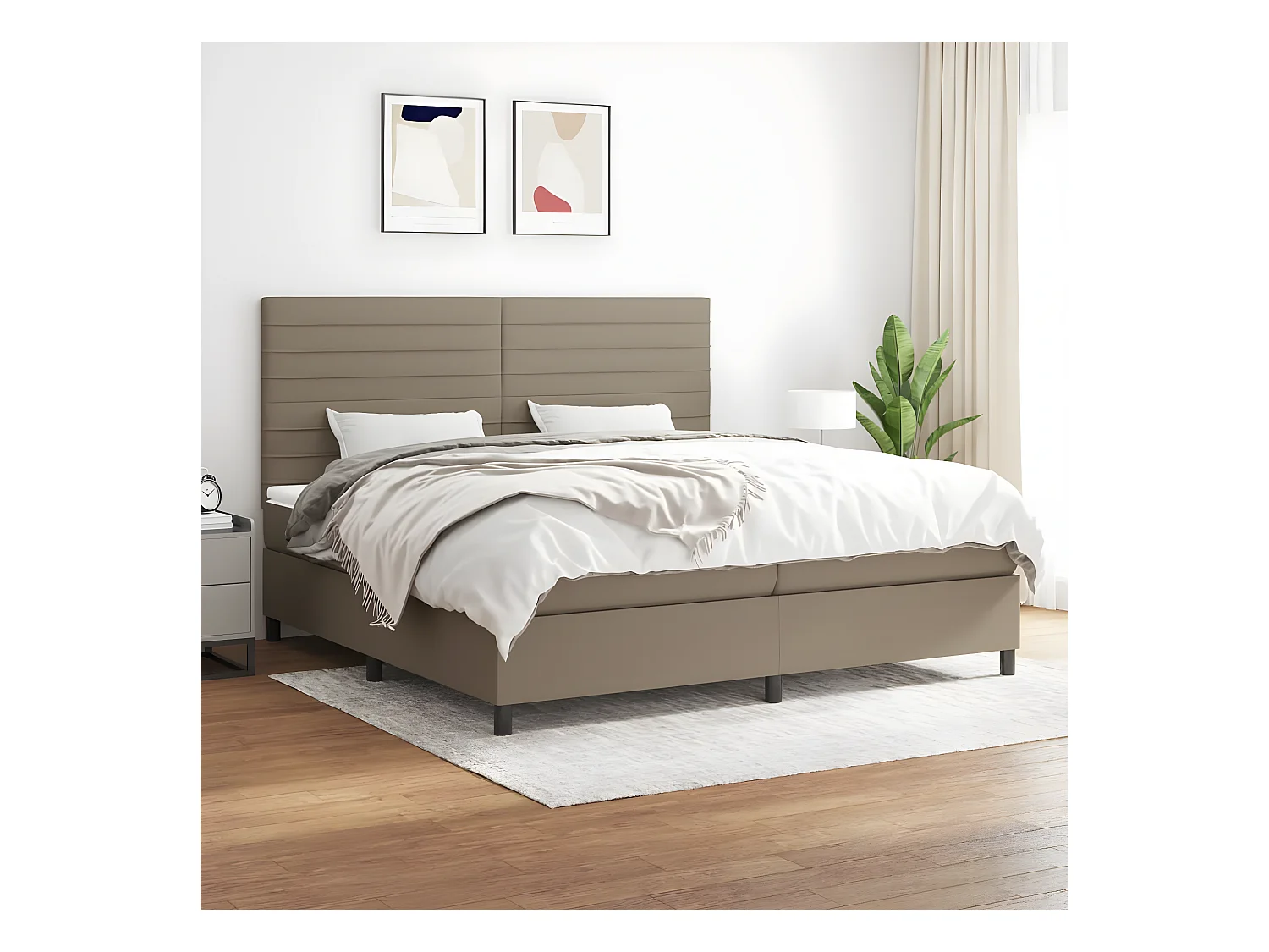 Lit à sommier tapissier avec matelas Taupe 200x200 cm Tissu