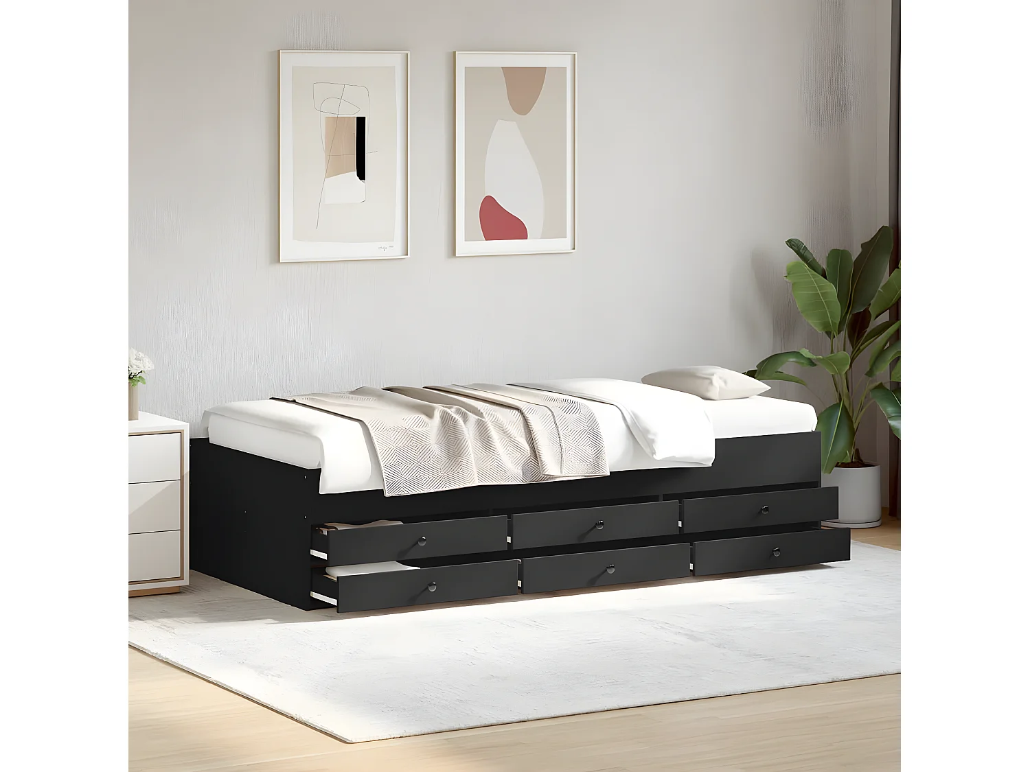 Sofá-cama com gavetas 90x200 cm derivados de madeira preto