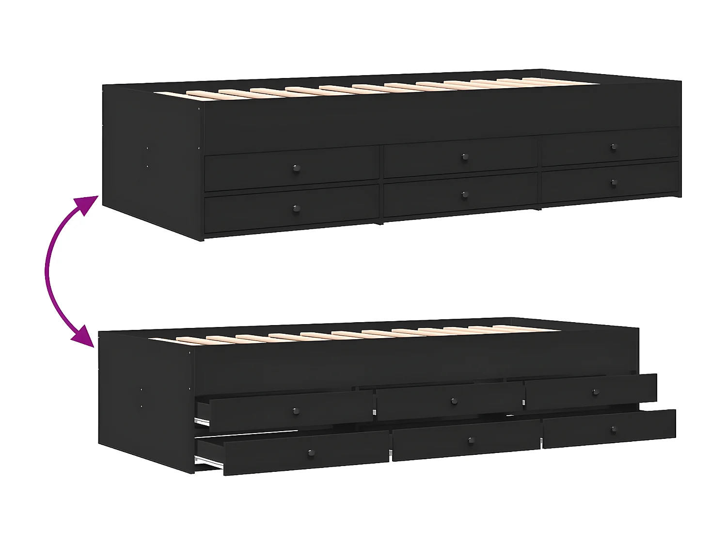 Sofá-cama com gavetas 90x200 cm derivados de madeira preto