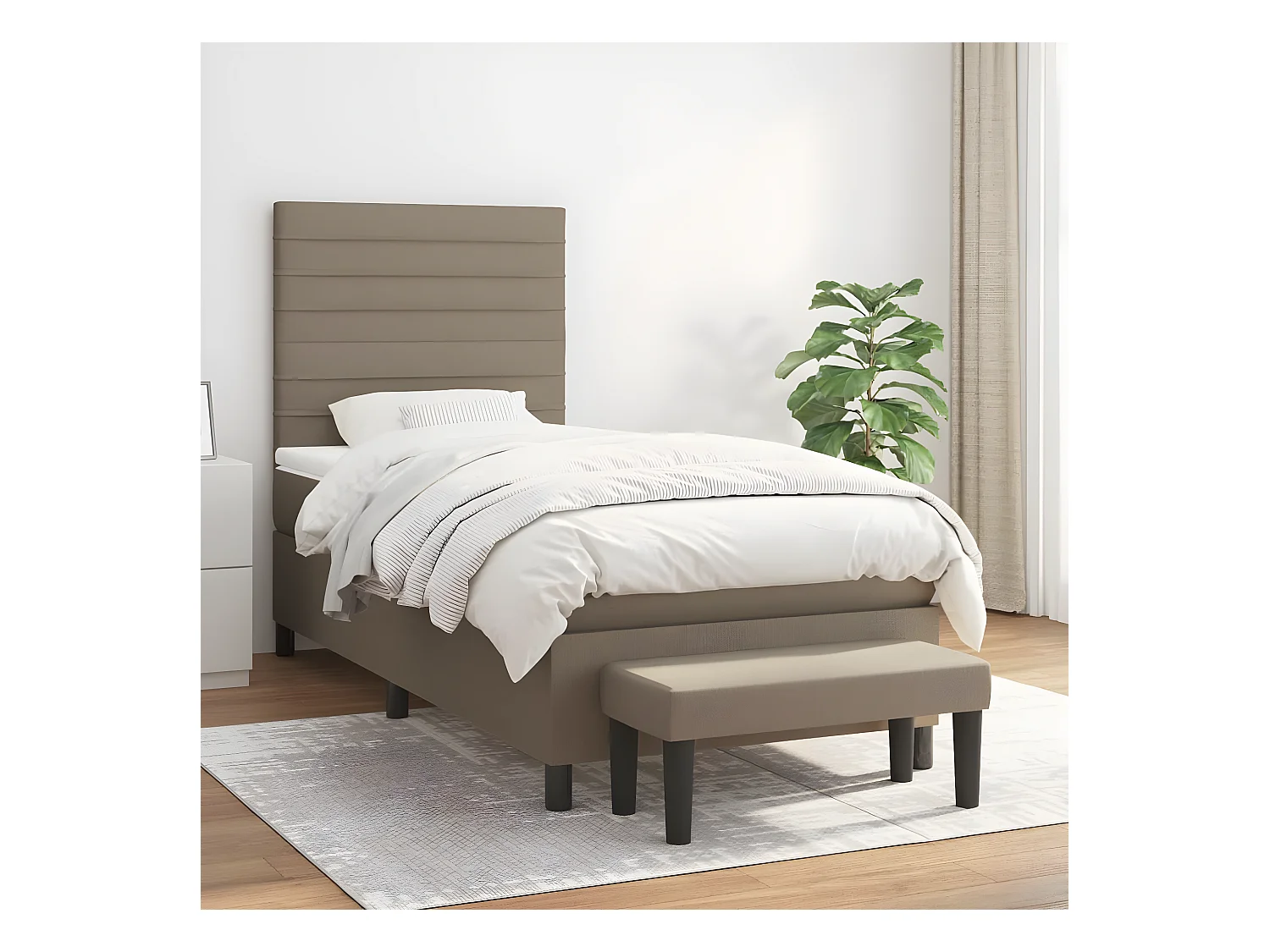 Cama box spring con colchón tela gris taupe 80x200 cm