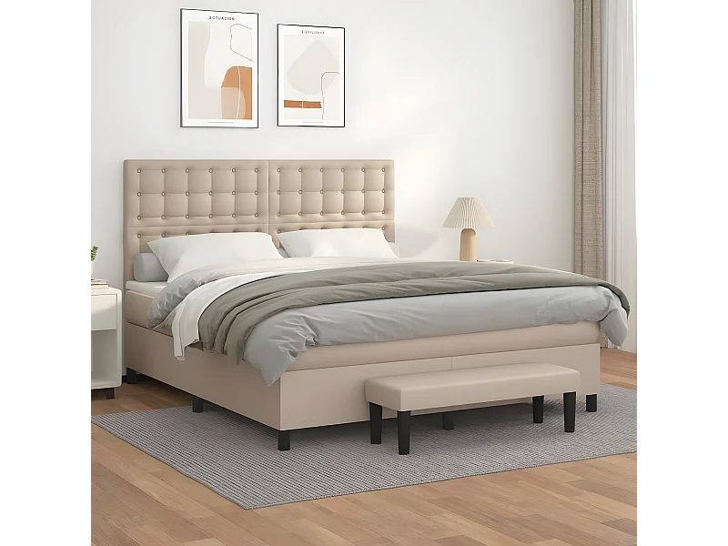 Cama com molas/colchão 160x200 cm couro artificial cappuccino