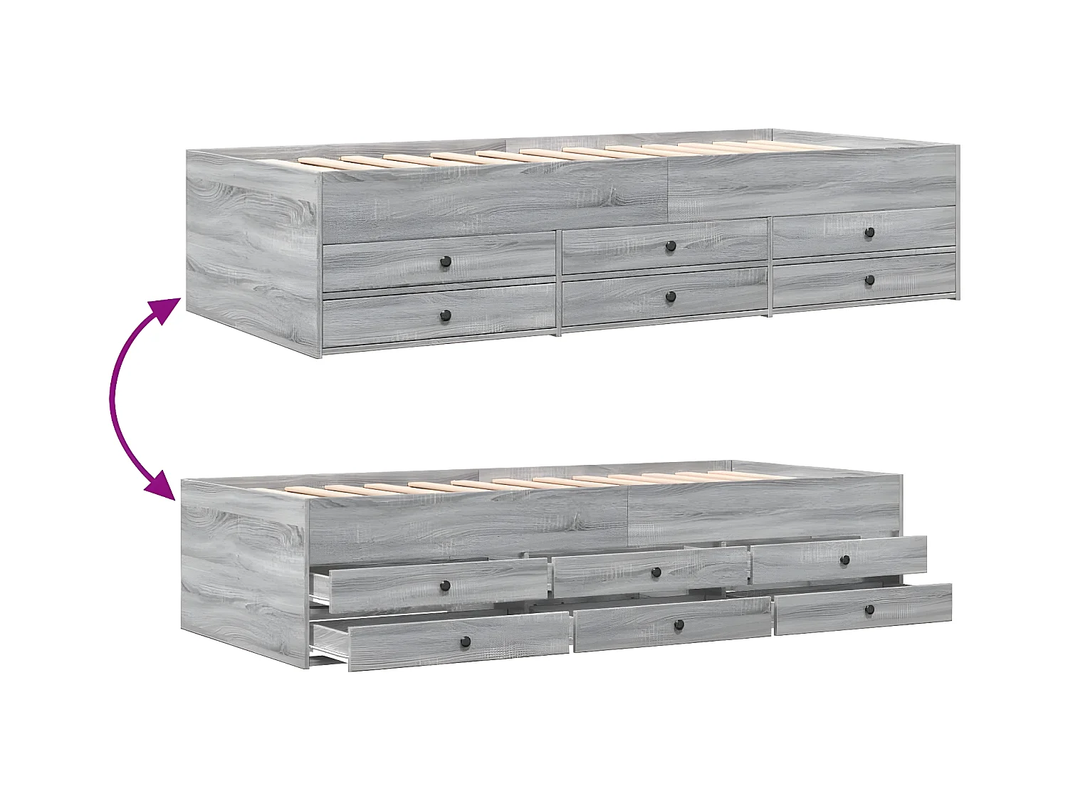 Tumbona con cajones madera ingeniería gris Sonoma 90x190 cm