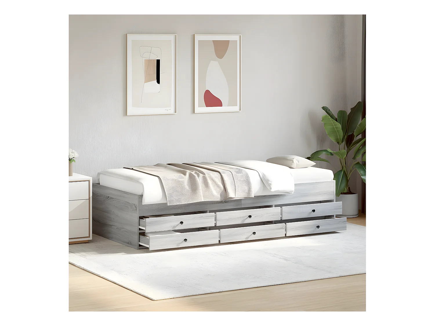 Tumbona con cajones madera ingeniería gris Sonoma 90x190 cm