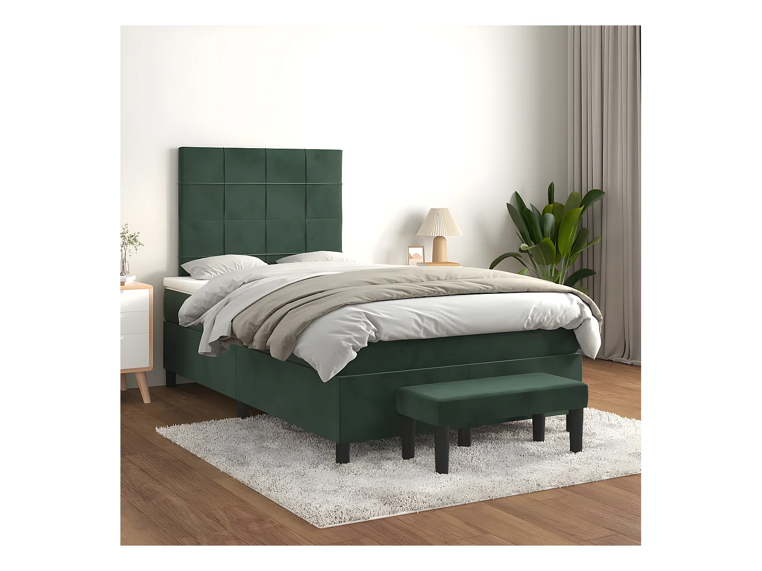Lit à sommier tapissier et matelas Vert foncé 120x200cm Velours