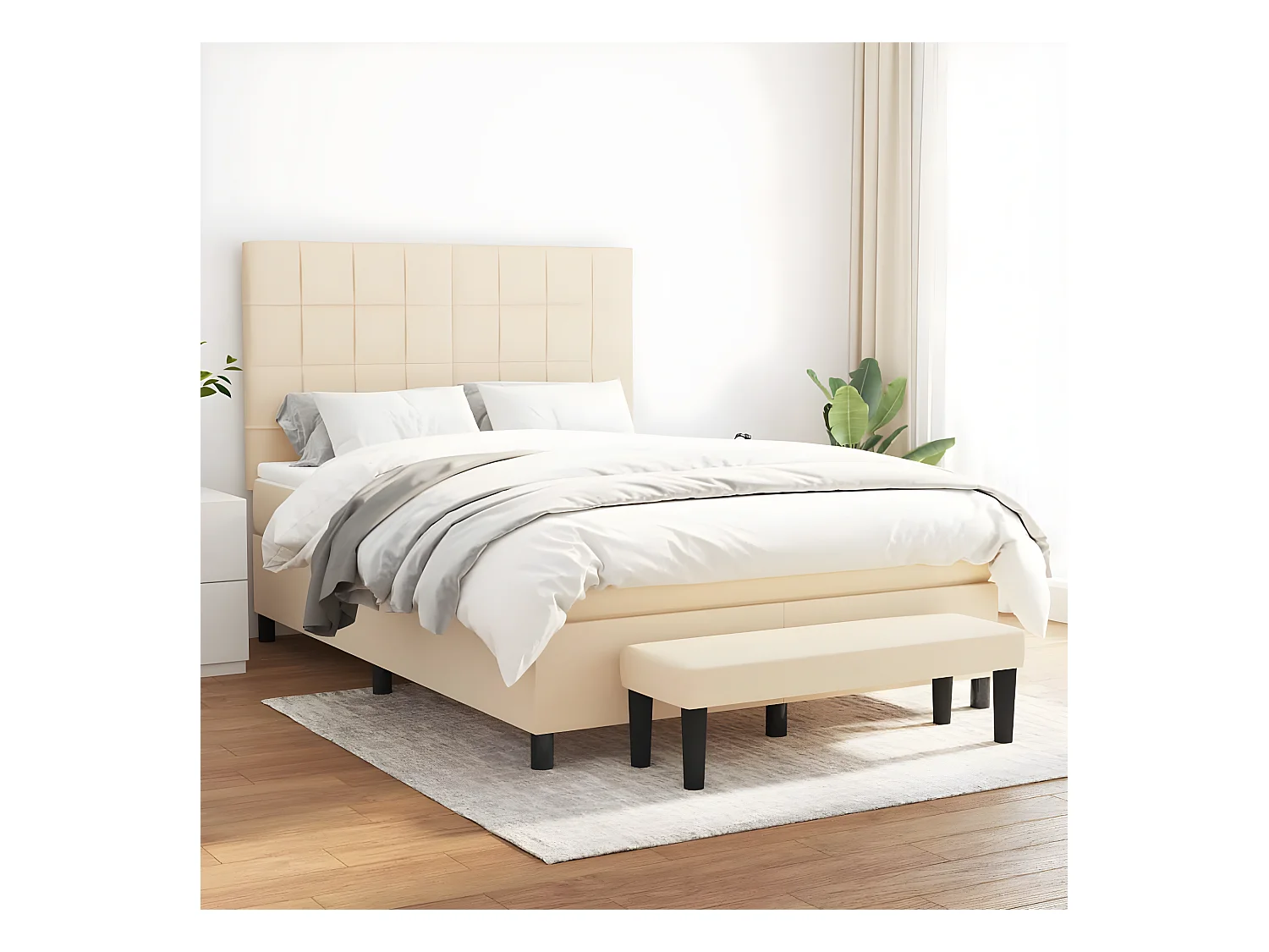 Lit à sommier tapissier avec matelas Crème 140x200 cm Tissu
