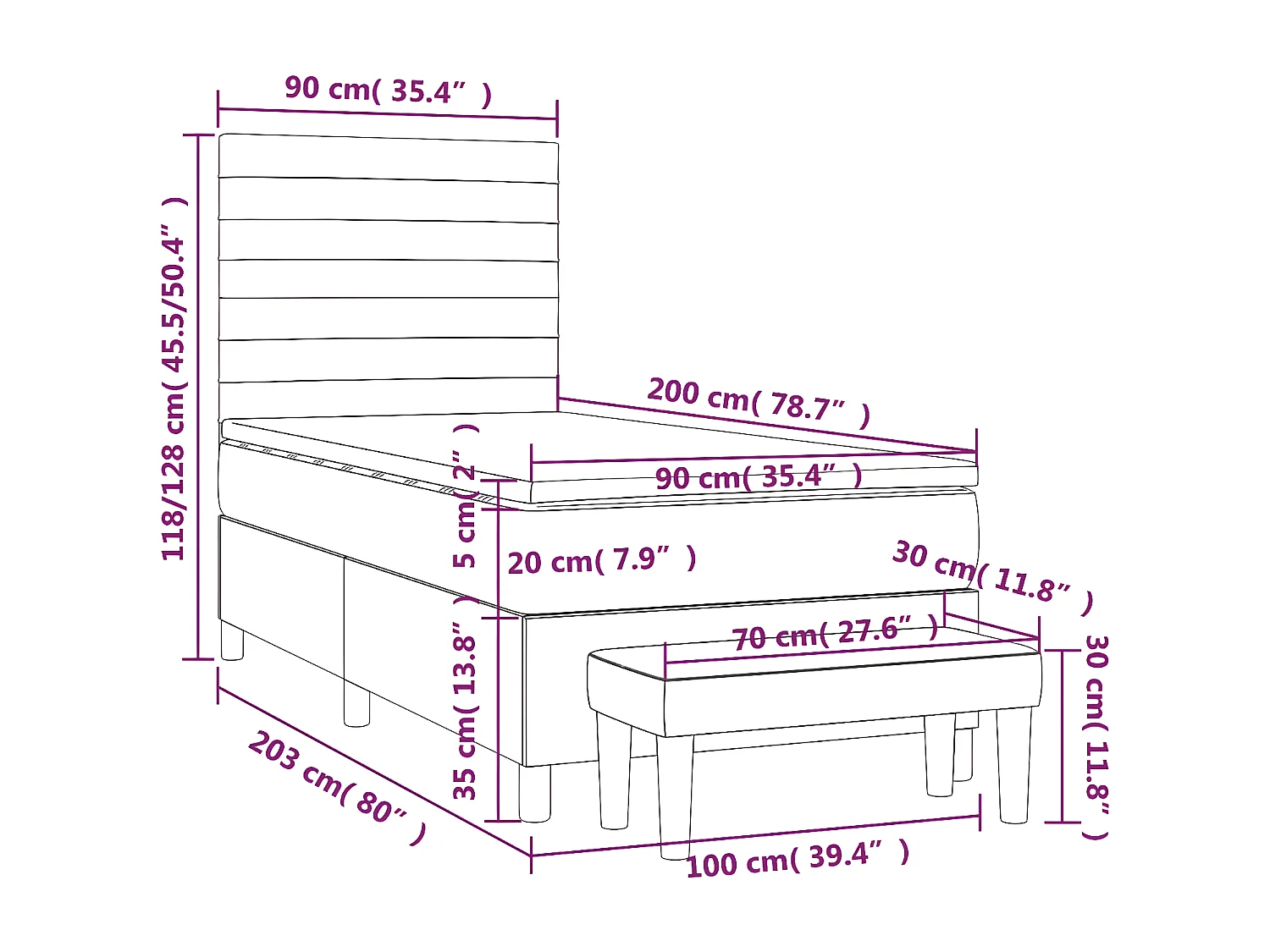 Lit à sommier tapissier avec matelas Taupe 90x200 cm Tissu