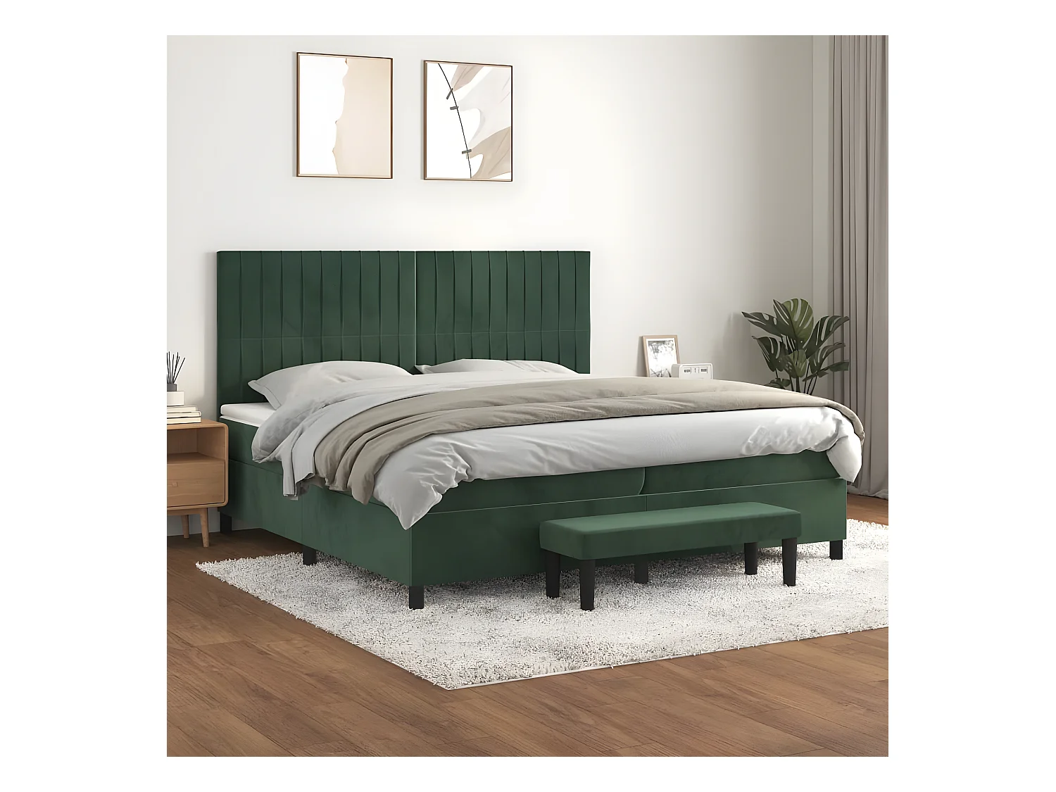Lit à sommier tapissier et matelas Vert foncé 200x200cm Velours