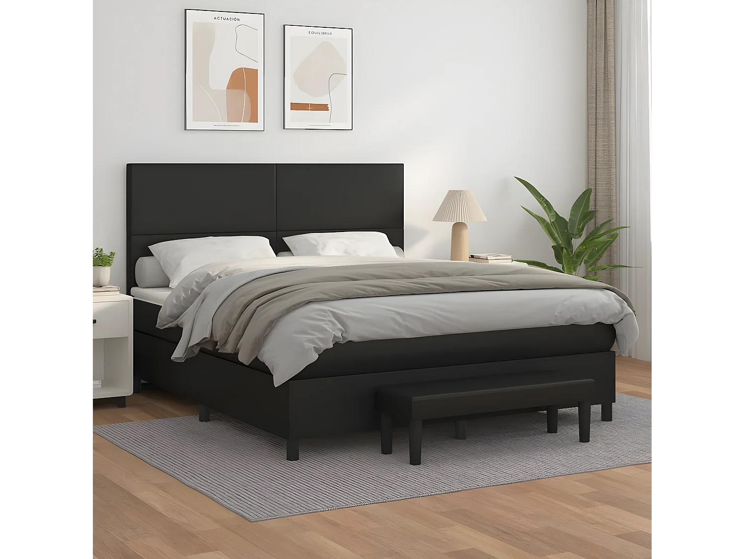 Cama com molas/colchão 180x200 cm couro artificial preto