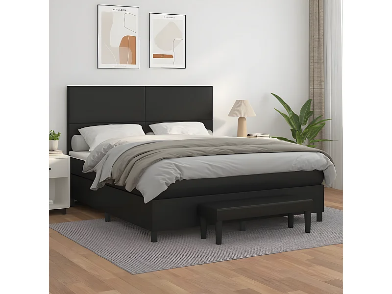 Cama com molas/colchão 180x200 cm couro artificial preto
