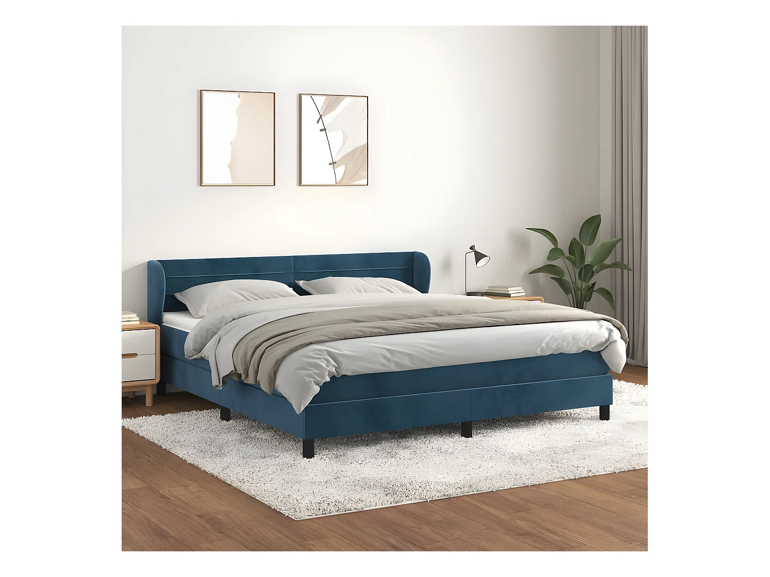 Cama com molas/colchão 180x200 cm veludo azul-escuro