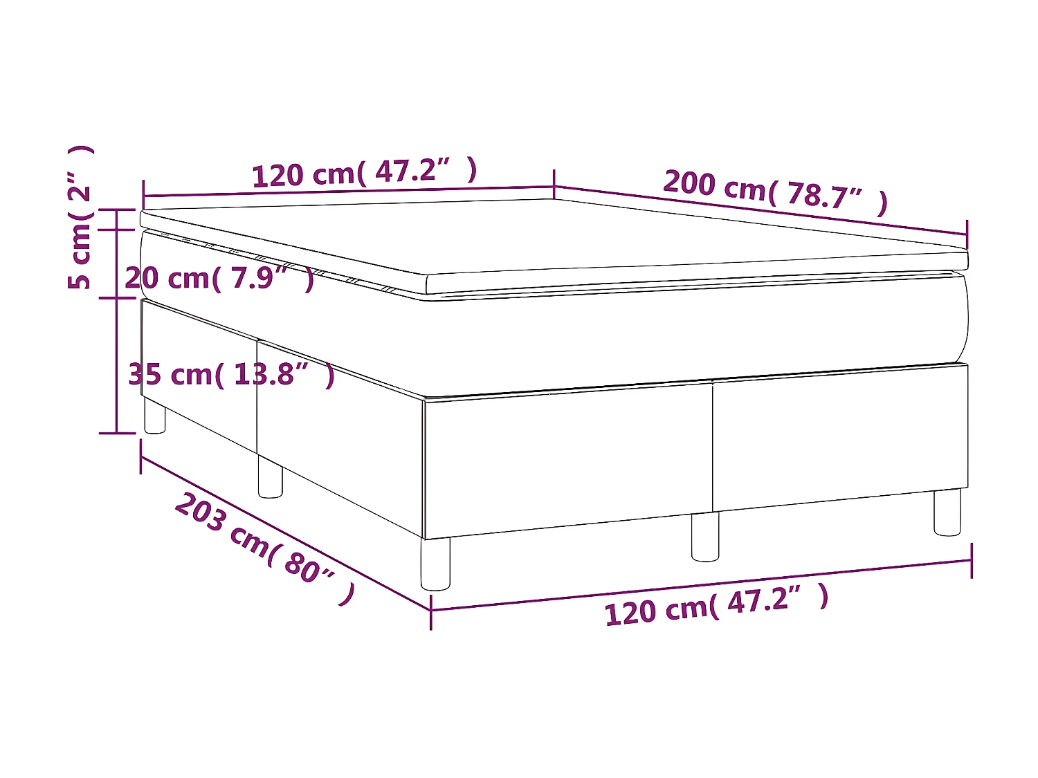 Cama box spring con colchón cuero sintético capuchino 120x200cm