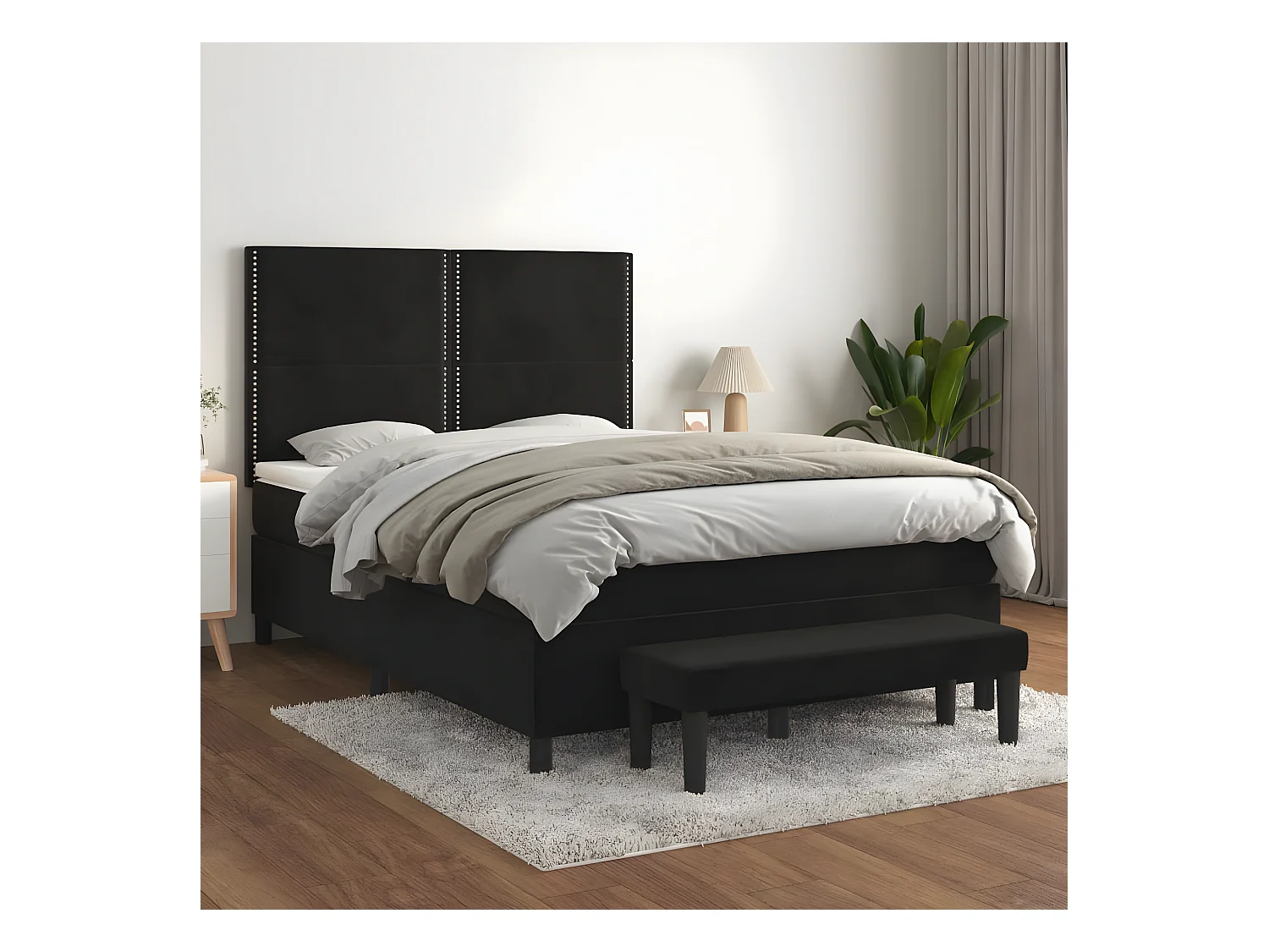 Lit à sommier tapissier avec matelas Noir 140x190 cm Velours