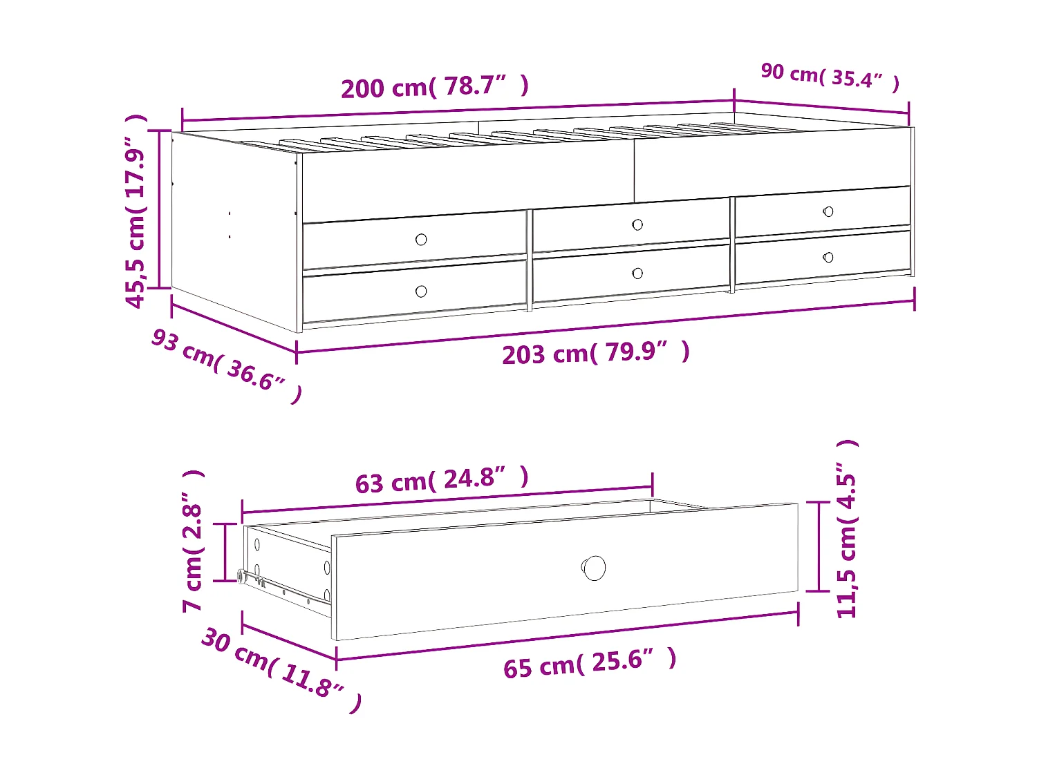 Sofá-cama com gavetas derivados de madeira carvalho sonoma