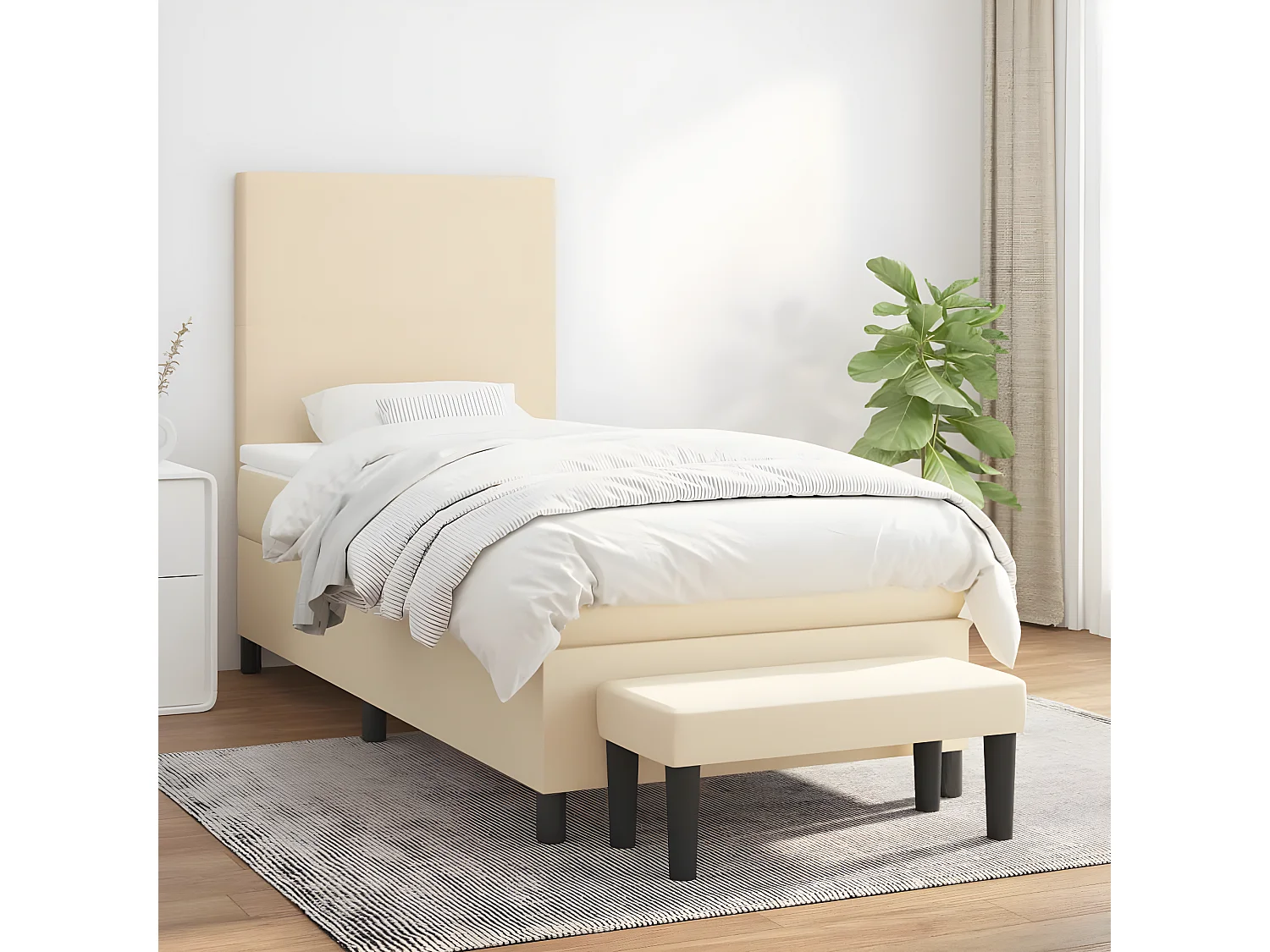 Lit à sommier tapissier et matelas Crème 90x190 cm Tissu