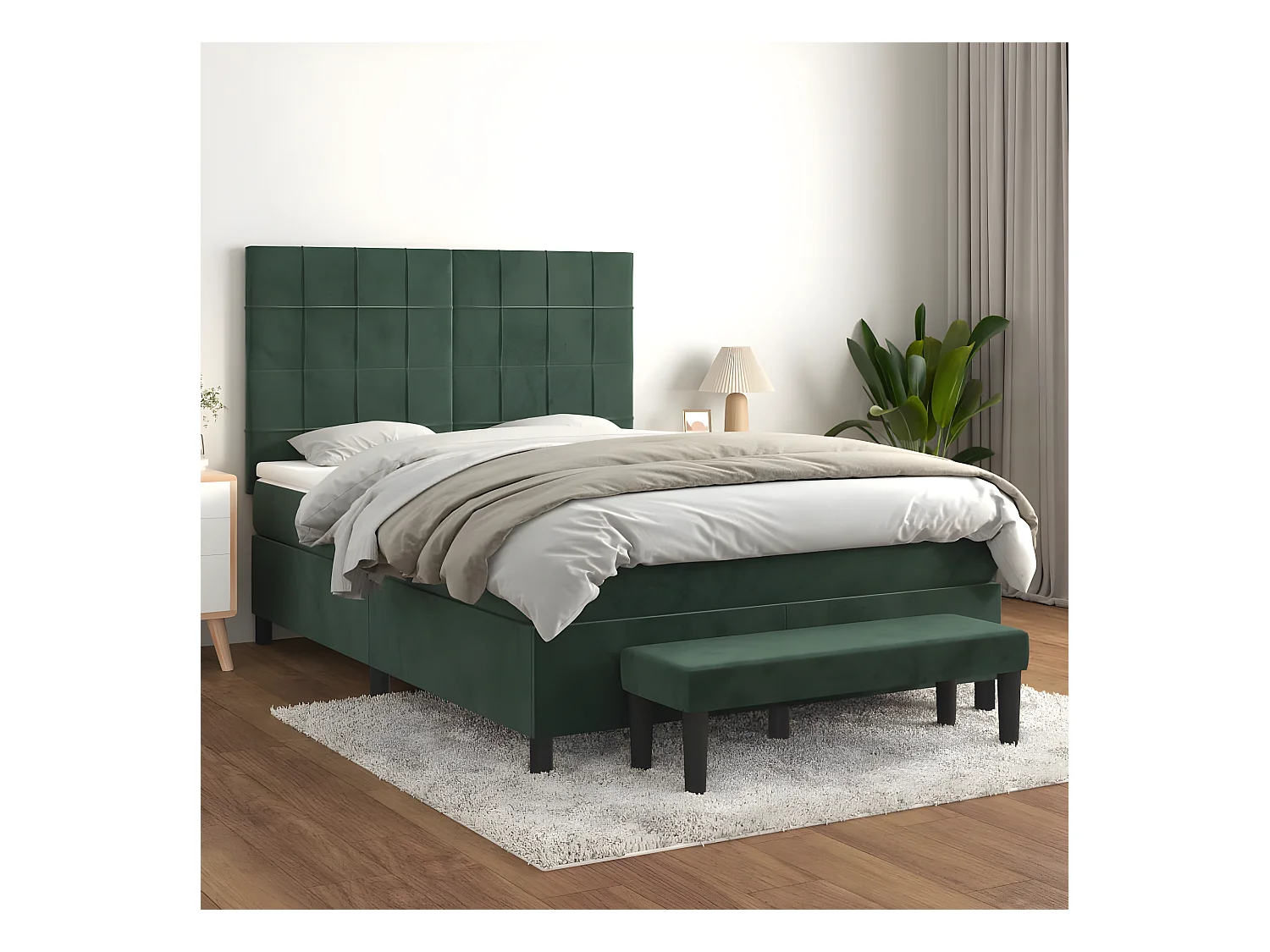 Cama box spring con colchón terciopelo verde oscuro 140x200 cm