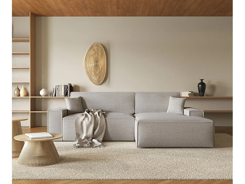 L-vormige hoekbank met slaapfunctie - chenillestof - beigegrijs - rechterkant - FARESE NIEUW