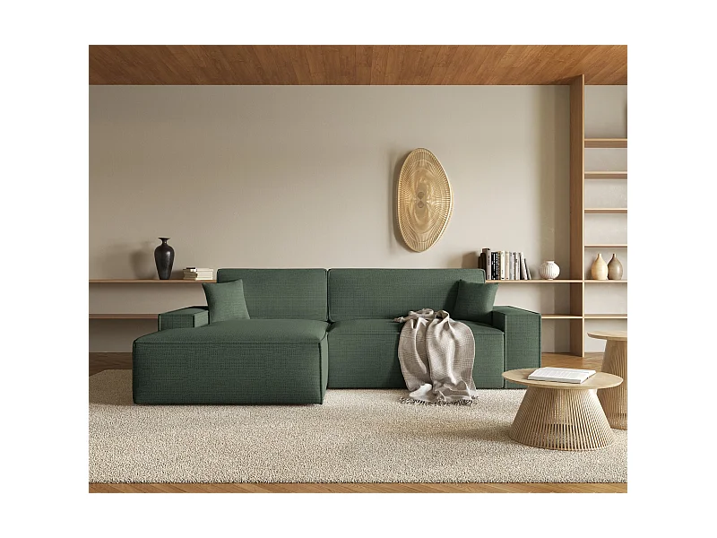 Ecksofa mit Schlaffunktion - Chenille-Bezug - salbeigrün - linksseitig - FARESE NEW