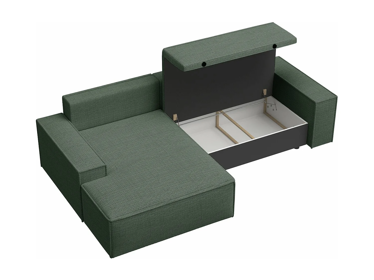 L-vormige hoekbank met slaapfunctie - chenillestof - salie - linkerzijde - FARESE NIEUW