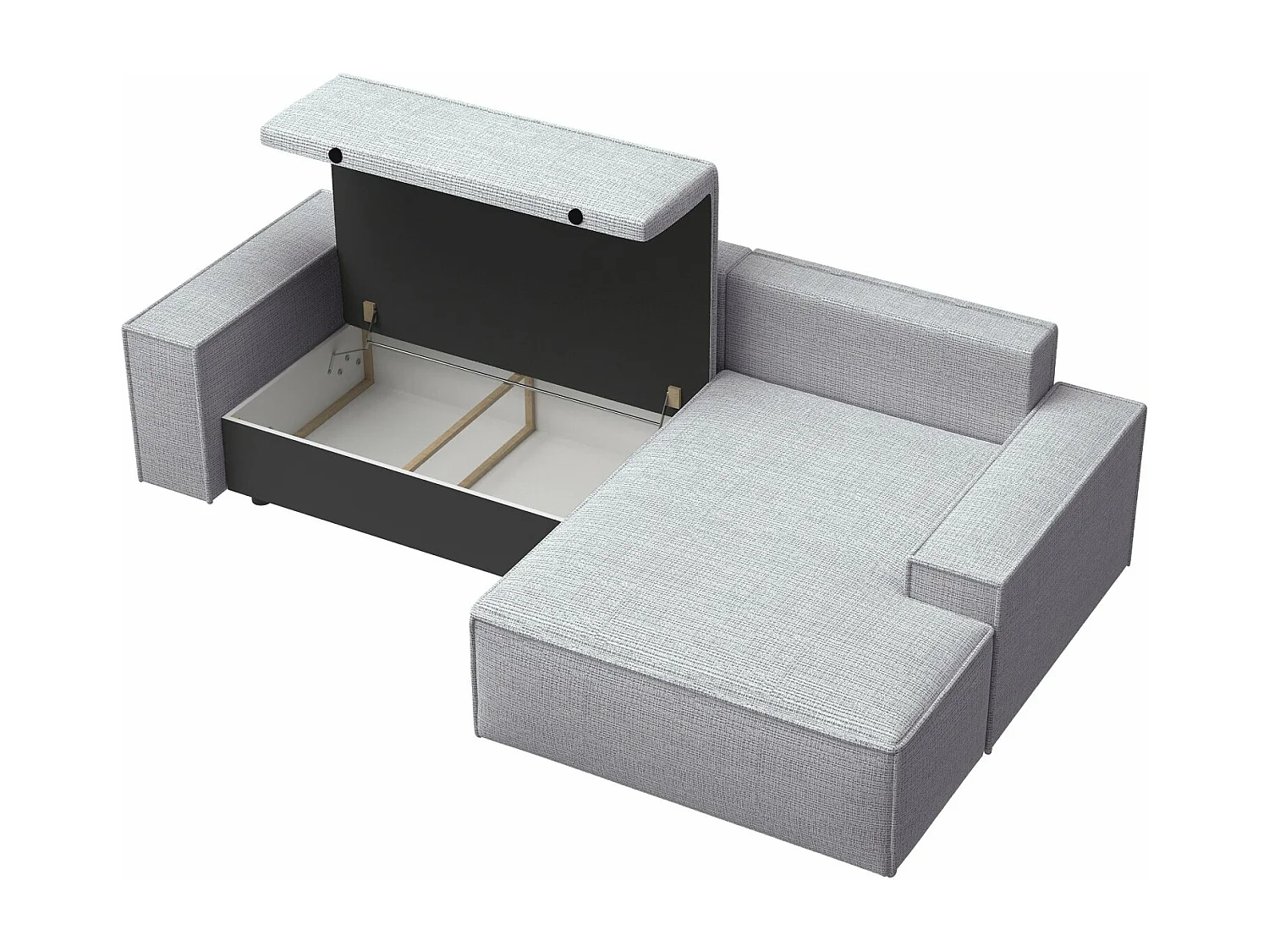 Canapé d'angle en forme de L avec fonction de couchage - tissu chenille - gris clair - côté droit - FARESE NEW