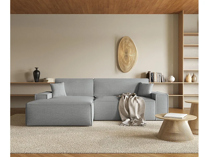 L-vormige hoekbank met slaapfunctie - chenillestof - lichtgrijs - linkerzijde - FARESE NIEUW