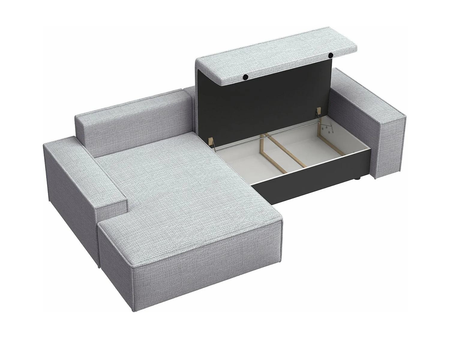 Canapé d'angle en forme de L avec fonction de couchage - tissu chenille - gris clair - côté gauche - FARESE NEW