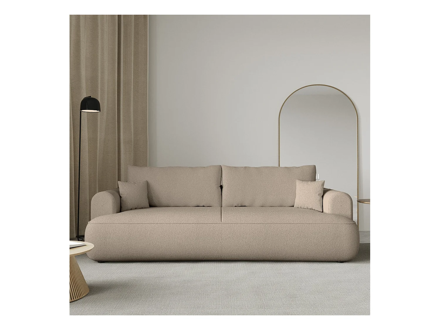Driezits slaapbank - beige chenille stof - OVO