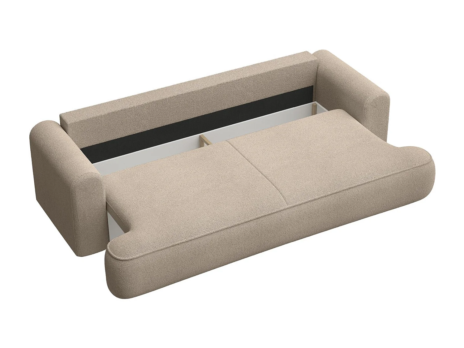 3-Sitzer Schlafsofa mit Bettkasten - Chenille-Bezug in Beige - OVO