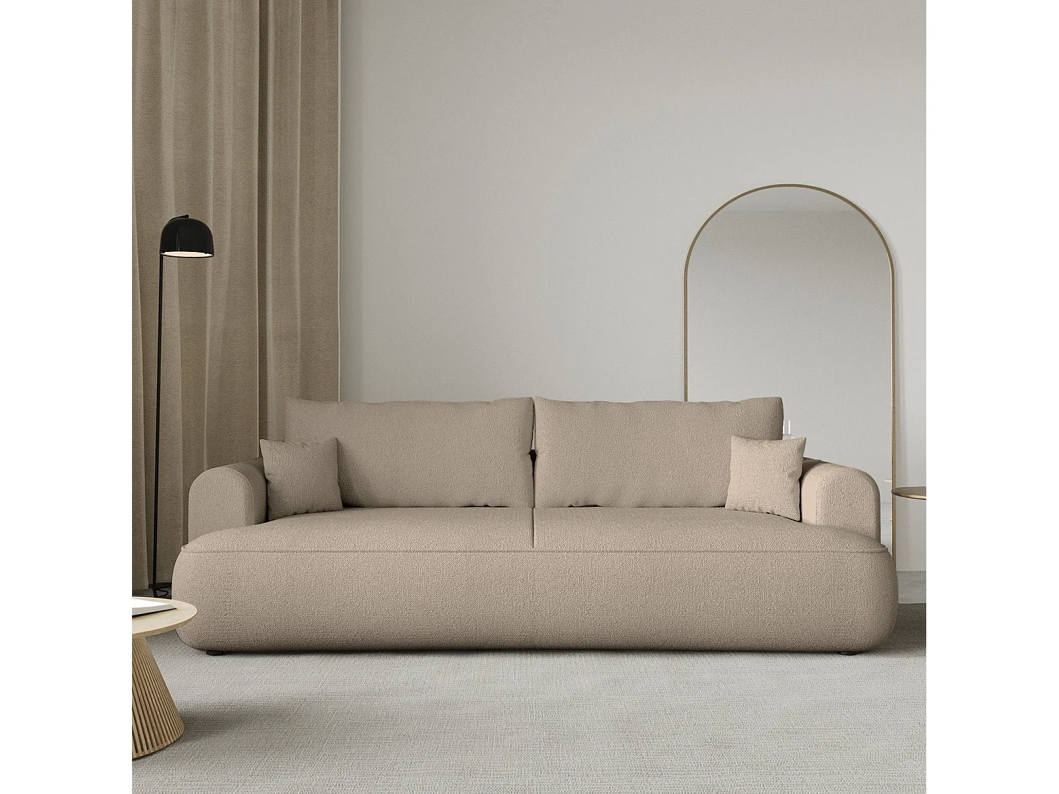 Canapé convertible trois places - tissu chenille beige - OVO