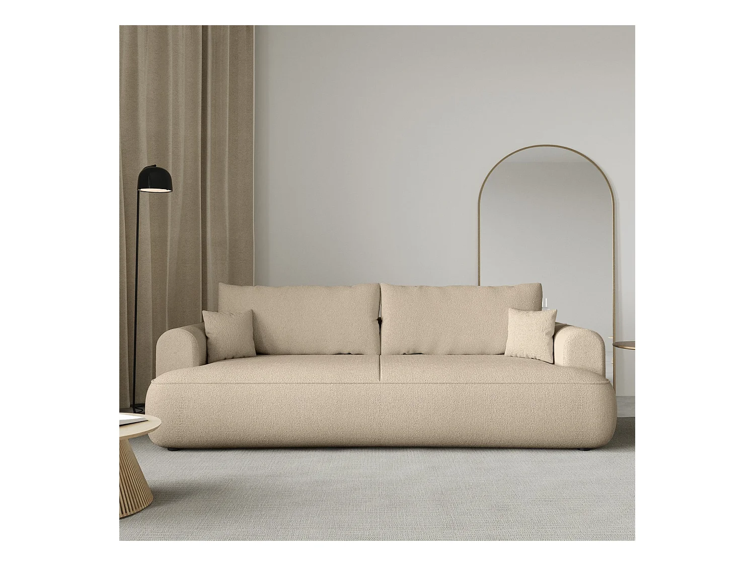 Canapé convertible trois places - tissu chenille beige clair - OVO