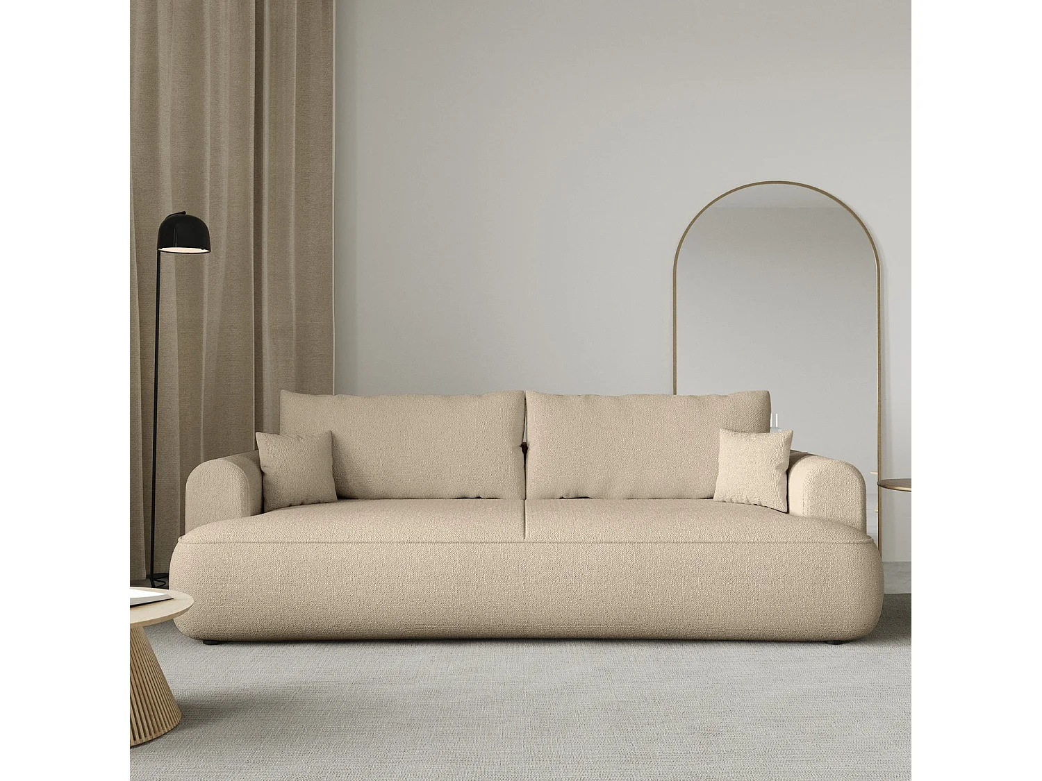 Canapé convertible trois places - tissu chenille beige clair - OVO
