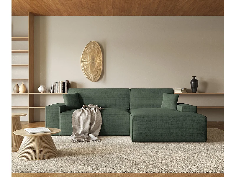 Ecksofa mit Schlaffunktion - Chenille-Bezug - salbeigrün - rechtsseitig - FARESE NEW