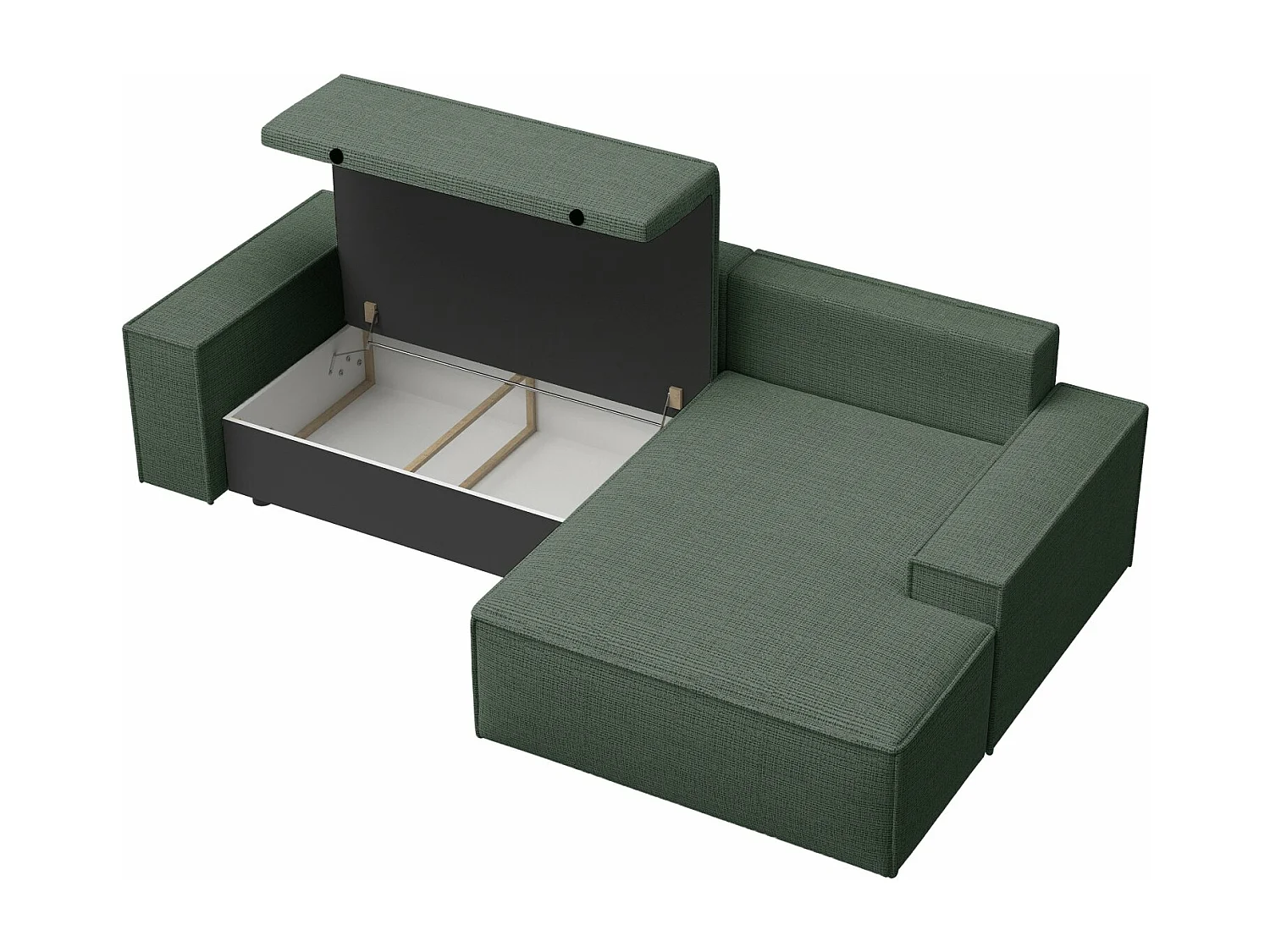 L-vormige hoekbank met slaapfunctie - chenillestof - salie - rechterkant - FARESE NIEUW