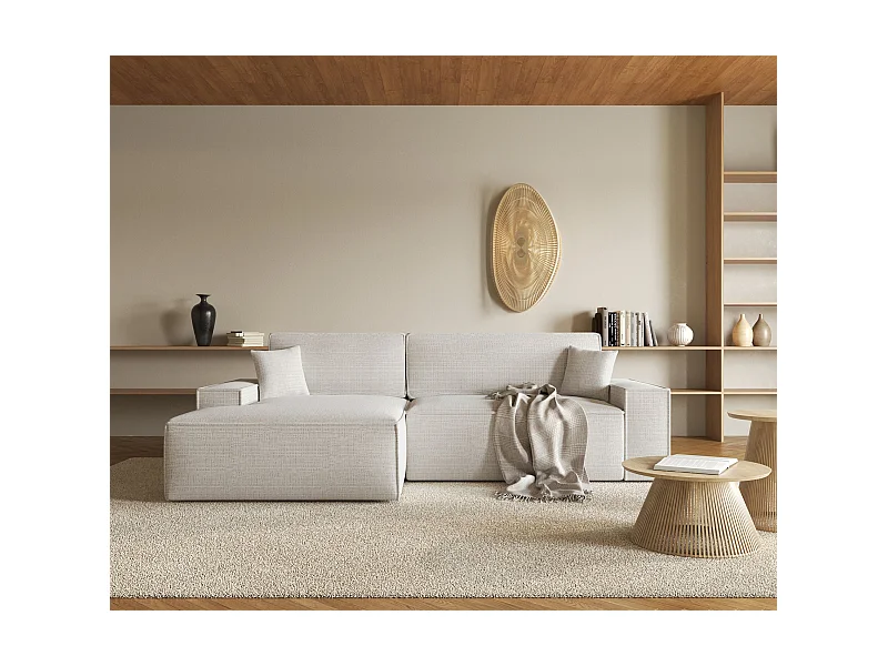 Ecksofa mit Schlaffunktion - Chenille-Bezug - hellbeige - linksseitig - FARESE NEW