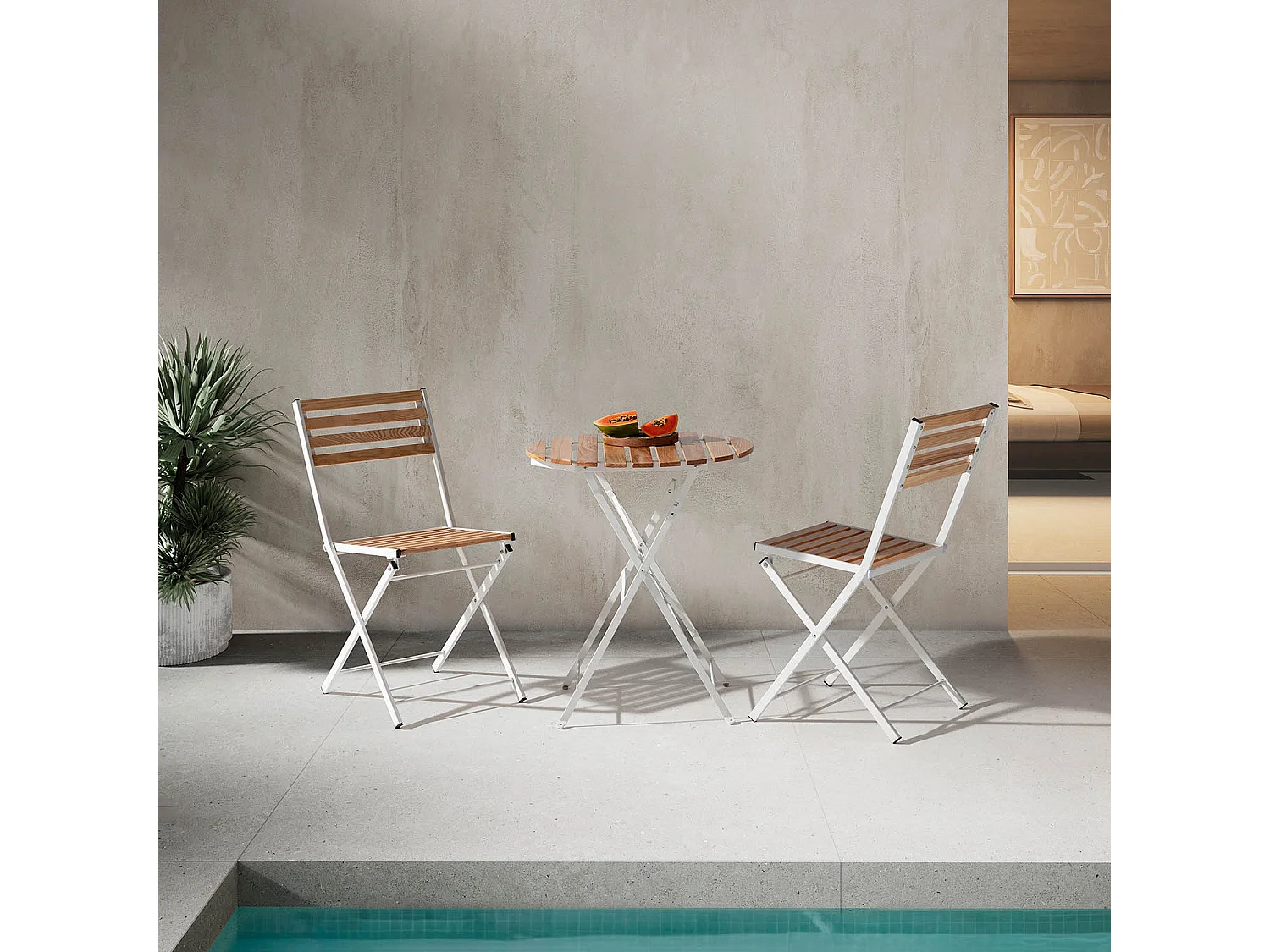 Table de jardin pliante Ambar en bois et métal blanc