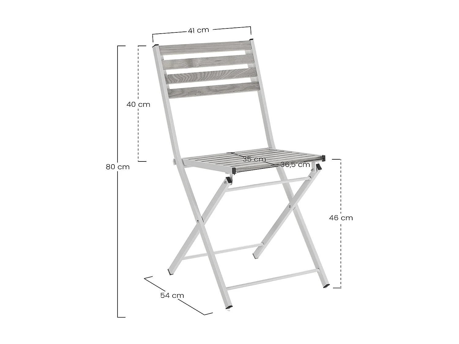 Pack de 2 chaises de jardin pliantes Ambar en bois et métal blanc