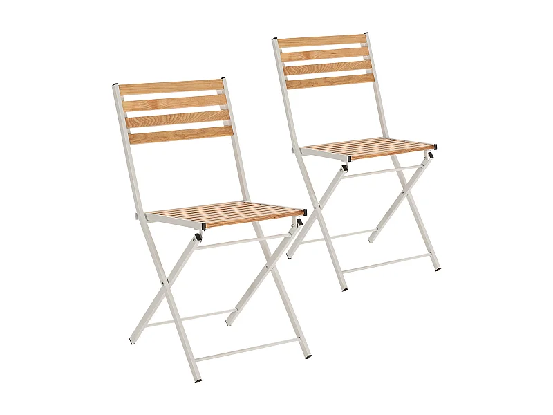 Pack de 2 chaises de jardin pliantes Ambar en bois et métal blanc