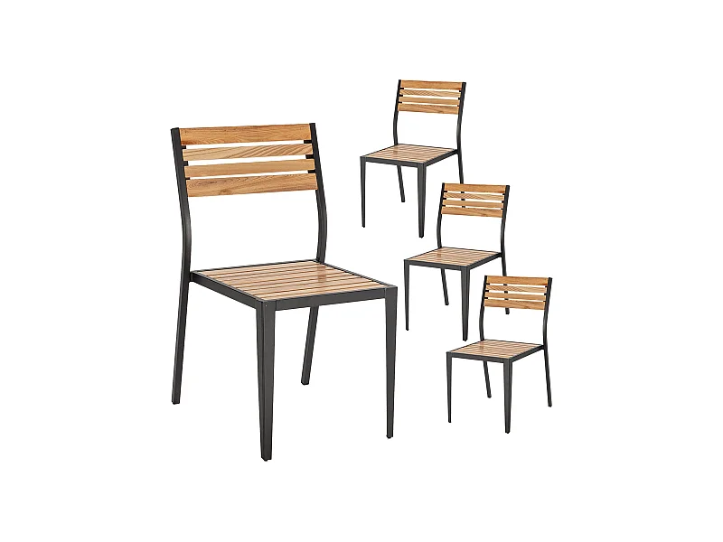 Pack 4 sillas de Jardín apilables Coral de Madera y Metal Negro