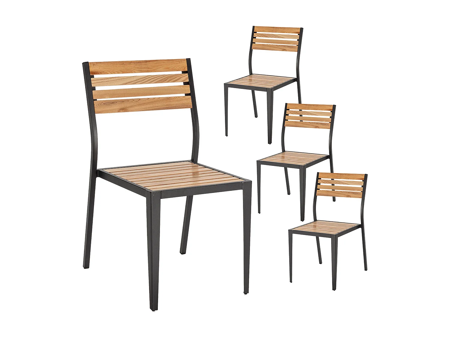 Pack 4 sillas de Jardín apilables Coral de Madera y Metal Negro