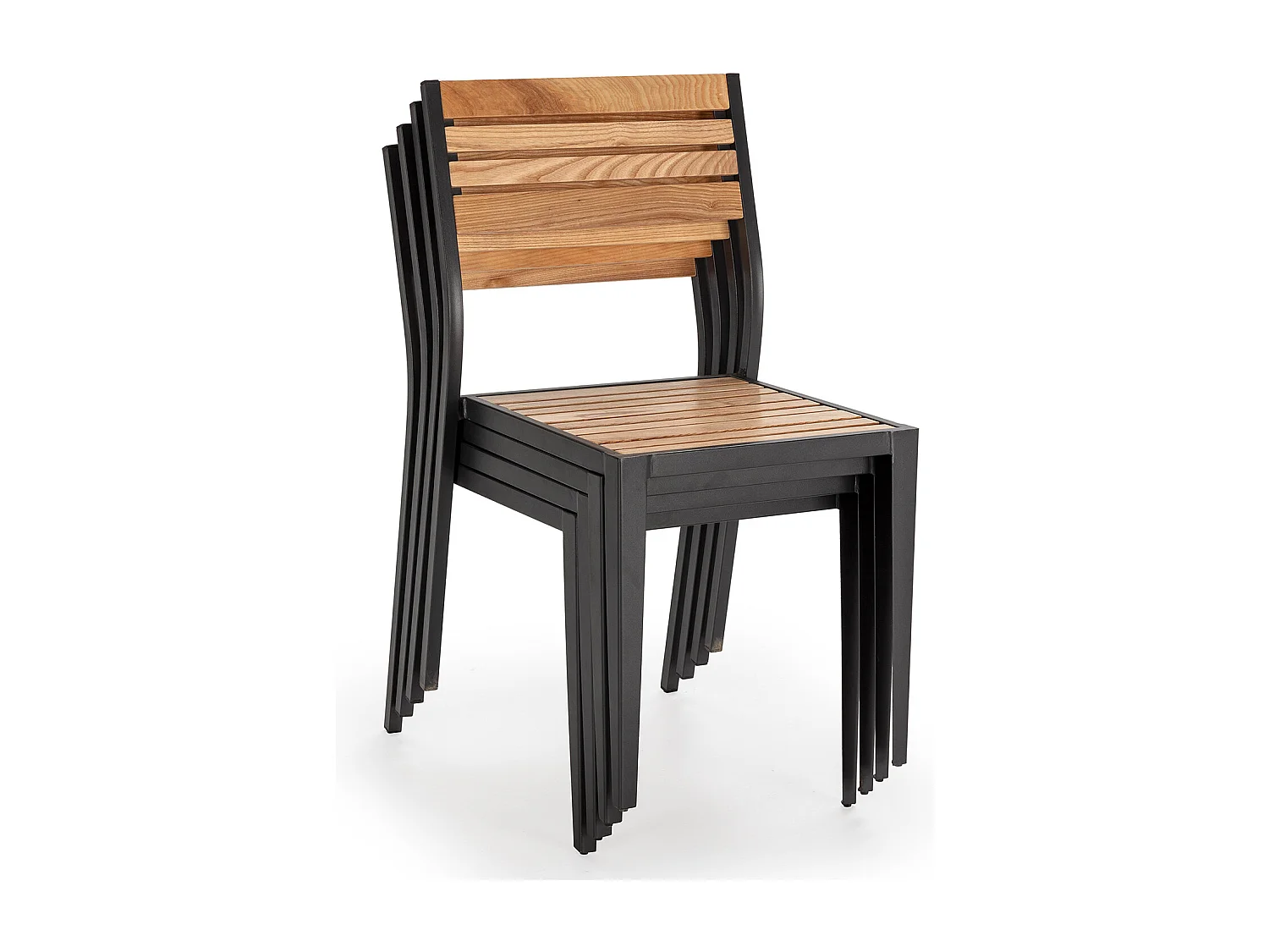 Pack 4 sillas de Jardín apilables Coral de Madera y Metal Negro